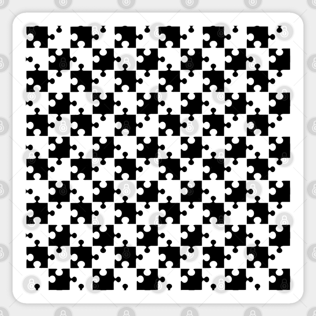 Black and white checkerboard puzzle design Sticker by rlnielsen4